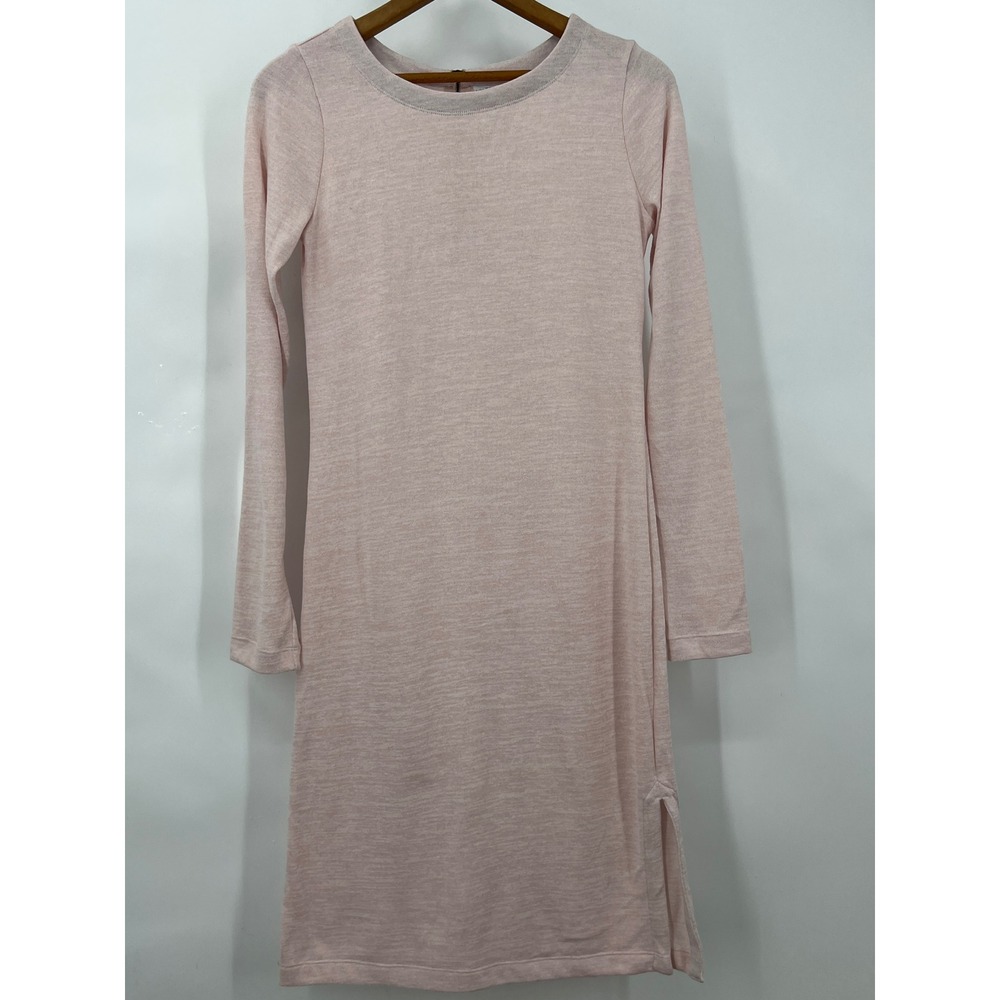 Lole Womens XS Pink Heathered Knit Long Sleeve Crew Neck Zip Back Midi Dress